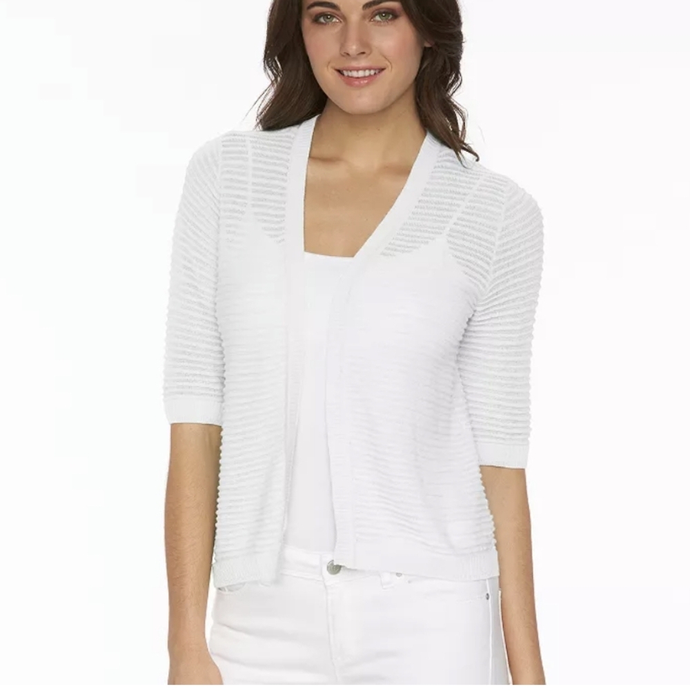 NWT AB Studio Striped Shrug M White Cardigan Sweater 90s Y2K Classic #5500